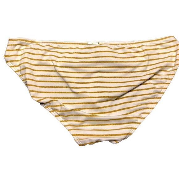 Ralph Lauren LRL Sz 14 Gold Metallic Lurex Stripe White Hipster Bikini NEW - Picture 3 of 7